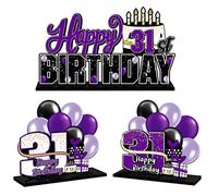 LINGTEER Juego de centros de mesa de acrílico morado con motivo de 31 cumpleaños, decoración de regalo de fiesta de cumpleaños de 31 años, cumpleaños de 31 años.