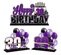 LINGTEER Juego de centros de mesa de acrílico morado con texto en inglés "Happy 30th Birthday", decoración de regalo para fiesta de 30 años.