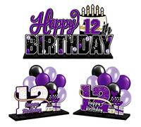 LINGTEER Juego de centros de mesa de acrílico morado de 12 cumpleaños, decoración de regalo de fiesta de cumpleaños de 12 años, cumpleaños de doce años.