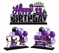 LINGTEER Juego de centros de mesa de acrílico morado de 13 cumpleaños, decoración de regalo de fiesta de cumpleaños de 13 años, cumpleaños de 13 años.