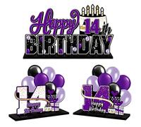 LINGTEER Juego de centros de mesa de acrílico morado de 14 cumpleaños, decoración de regalo de fiesta de cumpleaños de catorce años, cumpleaños de 14 años.