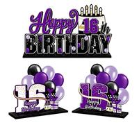 LINGTEER Juego de centros de mesa de acrílico morado de 16 cumpleaños, decoración de regalo de fiesta de cumpleaños de 16 años, cumpleaños de 16 años.