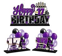 LINGTEER Juego de centros de mesa de acrílico morado de 17 cumpleaños, decoración de regalo de fiesta de cumpleaños de 17 años, cumpleaños de 17 años.