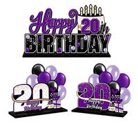 LINGTEER Juego de centros de mesa de acrílico morado de 20 cumpleaños, decoración de regalo de fiesta de cumpleaños de 20 años, cumpleaños de 20 años.