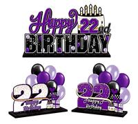LINGTEER Juego de centros de mesa de acrílico morado de 22 cumpleaños, decoración de regalo de fiesta de cumpleaños de 22 años, cumpleaños de 22 años.