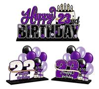 LINGTEER Juego de centros de mesa de acrílico morado de 23 cumpleaños, decoración de regalo de fiesta de cumpleaños de 23 años, cumpleaños de 23 años.
