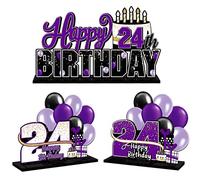LINGTEER Juego de centros de mesa de acrílico morado de 24 cumpleaños, decoración de regalo de fiesta de cumpleaños de 24 años, cumpleaños de 24 años.