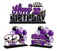 LINGTEER Juego de centros de mesa de acrílico morado de 32 cumpleaños, decoración de regalo de fiesta de cumpleaños de 32 años, cumpleaños de 32 años.