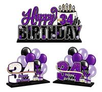 LINGTEER Juego de centros de mesa de acrílico morado de 34 cumpleaños, decoración de regalo de fiesta de cumpleaños de 34 años, cumpleaños de 34 años.