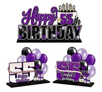 LINGTEER Juego de centros de mesa de acrílico morado de 55 cumpleaños, decoración de regalo de fiesta de cumpleaños de 55 años, cumpleaños de 55 años.