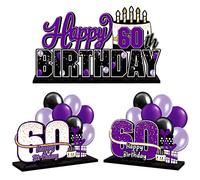 LINGTEER Juego de centros de mesa de acrílico morado de 60 cumpleaños, decoración de regalo de fiesta de cumpleaños de 60 años, cumpleaños de 60 años.