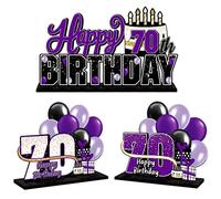 LINGTEER Juego de centros de mesa de acrílico morado de 70 cumpleaños, decoración de regalo de fiesta de cumpleaños de 70 años, cumpleaños de 70 años.