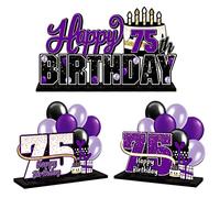 LINGTEER Juego de centros de mesa de acrílico morado de 75 cumpleaños, decoración de regalo de fiesta de cumpleaños de 75 años, cumpleaños de 75 años.