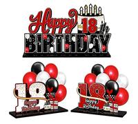 LINGTEER Juego de centros de mesa de acrílico rojo con texto en inglés "Happy 18th Birthday" - Cheers to 18 Years Old Birthday 18th Bday Party Gift Decorations.