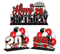 LINGTEER Juego de centros de mesa de acrílico rojo con texto en inglés "Happy 20th Birthday" - Cheers to Twenty Years Old Birthday 20th Bday Party Gift Decorations.