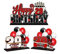 LINGTEER Juego de centros de mesa de acrílico rojo con texto en inglés "Happy 29th Birthday", decoración de regalo para fiesta de cumpleaños 29.