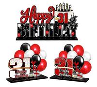 LINGTEER Juego de centros de mesa de acrílico rojo con texto en inglés "Happy 31st Birthday", decoración de regalo para fiesta de cumpleaños 31