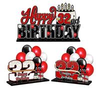 LINGTEER Juego de centros de mesa de acrílico rojo con texto "Happy 32nd Birthday", decoración de regalo para fiesta de cumpleaños 32 años.