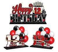 LINGTEER Juego de centros de mesa de acrílico rojo para 12 cumpleaños, saludos a doce años, decoración de regalo de fiesta de cumpleaños 12.