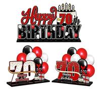 LINGTEER Juego de centros de mesa de acrílico rojo para 70 cumpleaños, decoración de regalo de fiesta de cumpleaños 70