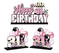 LINGTEER Juego de centros de mesa de acrílico rosa con texto en inglés "Happy 31st Birthday" - Cheers to 31 Years Old Birthday 31st Bday Party Gift Decorations.