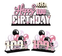 LINGTEER Juego de centros de mesa de acrílico rosa de 100 cumpleaños, decoración de regalo de fiesta de cumpleaños de 100 años.