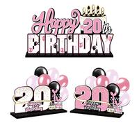 LINGTEER Juego de centros de mesa de acrílico rosa de 20 cumpleaños, decoración de regalo de fiesta de 20 años, cumpleaños de 20 años.