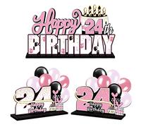 LINGTEER Juego de centros de mesa de acrílico rosa de 24 cumpleaños, decoración de regalo de fiesta de cumpleaños de 24 años, cumpleaños de 24 años.