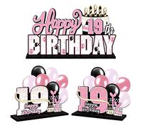 LINGTEER Juego de centros de mesa de acrílico rosa de cumpleaños número 19 - Felicitaciones a cumpleaños de 19 años, decoración de regalo de fiesta de diecinueve cumpleaños.