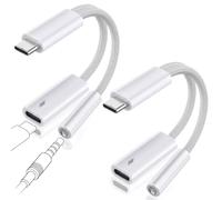Lingvee Paquete de 2 adaptadores de auriculares USB C a 3.5 mm y adaptador de carga con PD de 60 W compatible con Samsung Galaxy A17 A56 A55 A35 S26 S25 S24 Ultra A16 A15, compatible con iPhone 17 16