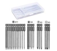 Linhon Juego de 21 Puntas de Destornillador Largas, Torx T6-T40, PH2, Ranuradas, Hexagonales, 1/4 Pulgadas, 100 mm Extra Largo, Acero S2, Paquete de Caja de Polipropileno