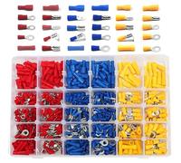 Linhon Juego de terminales de cable, conectores eléctricos, surtido de 480 piezas, terminales de anillo, conectores redondos, conectores redondos, conectores planos, casquillos planos y conectores a