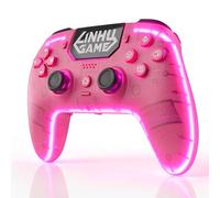linhugame Controlador inalámbrico para P5/Pro/Slim/PC, con carcasa transparente/cinta de luz RGB/efecto Hall Joyticks y disparador/Macro/Turbo/conector de audio de 3,5 mm/altavoz y micrófono/gamepad