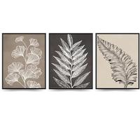 Linilioart 3 lienzos botánicos vintage para pared, estilo bohemio, hojas de helecho, impresiones florales minimalistas, inspirados en la naturaleza, beige, marrón, pósteres para sala de estar, oficina
