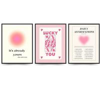 Linilioart 3 lienzos modernos para pared, diseño de aura rosa, impresiones inspiradoras de afirmación para dormitorio, baño, sin marco (50 x 70 cm)