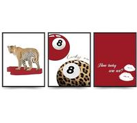Linilioart 3 pósteres de leopardo rojo de la suerte con 8 bolas, para dormitorio, sin marco (50 x 70 cm)