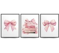 Linilioart Juego de 3 lienzos de arte de pared con lazo rosa, impresiones de libros de moda, regalos para amantes de los libros, imágenes estéticas para habitación de niñas, sin marco (21 x 30 cm)