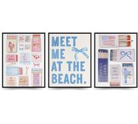 Linilioart Juego de 3 lienzos de moda costera para pared, impresiones de playa azul, imágenes para sala de estar, dormitorio, sin marco (50 x 70 cm)