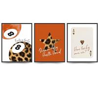 Linilioart Juego de 3 lienzos modernos para pared, diseño de leopardo de la suerte, 8 bolas, decoración de guepardo preparado, imágenes estéticas para dormitorio de niñas, sin marco (40 x 50 cm)