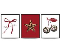 Linilioart Juego de 3 pósteres de 8 bolas rojas de la suerte para pared, diseño de leopardo, vintage, para dormitorio, apartamento, dormitorio, sin marco (40 x 50 cm)