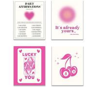 Linilioart Juego de 4 cuadros espirituales para decoración de habitación, color rosa, estampado degradado de aura para baño, sala de estar, dormitorio, sin marco (estilo 2,20 x 25 cm)