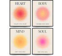 Linilioart Juego de 4 pósteres de aura positiva para habitación, estéticos, espirituales, mente, cuerpo, alma, corazón, decoración de pared danesa pastel para dormitorio, sin marco (21 x 30 cm)