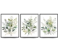 Linilioart Lienzo botánico para pared, 3 piezas, pintura verde salvia, hoja de eucalipto, hoja de eucalipto, decoración floral minimalista, impresiones florales minimalistas, dormitorio, sala de