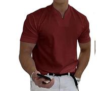 Lininco Mens Shirts, Braylen Quick-Dry High Stretch Muscle Fit V Neck Henley tee for Business & Fitness (Wine Red,XS)