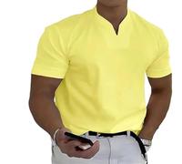 Lininco Mens Shirts, Braylen Quick-Dry High Stretch Muscle Fit V Neck Henley tee for Business & Fitness (Yellow,M)