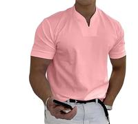 Lininco Mens Shirts, Braylen Quick-Dry High Stretch Muscle Fit V Neck Henley tee for Business & Fitness (Pink,L)