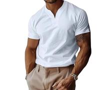 Lininco Mens Shirts, Braylen Quick-Dry High Stretch Muscle Fit V Neck Henley tee for Business & Fitness (White,S)