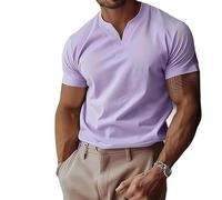 Lininco Mens Shirts, Braylen Quick-Dry High Stretch Muscle Fit V Neck Henley tee for Business & Fitness (Purple,XL)