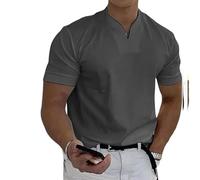Lininco Mens Shirts, Braylen Quick-Dry High Stretch Muscle Fit V Neck Henley tee for Business & Fitness (Dark Gray,XL)