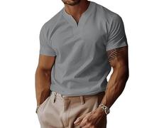 Lininco Mens Shirts, Braylen Quick-Dry High Stretch Muscle Fit V Neck Henley tee for Business & Fitness (Light Gray,L)